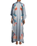 V-Neck Floral-Print Silk Wrap, Silver