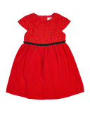 Floral Tulle Velvet Dress, Red, Size 2-6