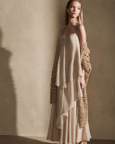 Bernadine Tiered Chiffon Slip Gown, Palomino