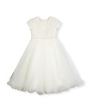 Cap-Sleeve Lace & Tulle Special Occasion Dress, Ivory, Size 4-14