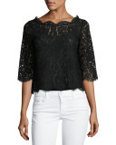 Elvia Scalloped Lace Crop Top, New Moon