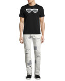 Shredded Patchwork Straight-Leg Jeans, White