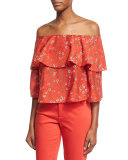 Meagan Off-the-Shoulder Double-Layer Floral Top