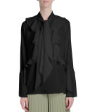 Long-Sleeve Romantic-Ruffle Blouse, Black
