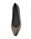 Intrecciato Square-Toe Ballerina Flat, Brunito