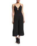 Sleeveless Wide-Leg Cropped Jumpsuit, Black