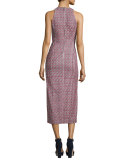 Houndstooth Sleeveless Midi Dress, Red/Black/White