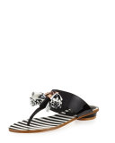 Saffi Tassel Flat Thong Slide Sandal, Black/White