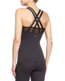 Polka-Dot Mesh-Back Sport Camisole, Black