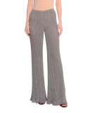 Mid-Rise Boot-Cut Metallic Pants, Silver