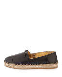Leather Cap-Toe Flat Espadrille, Black (Nero)