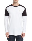 Lucas Relaxed Quilted-Contrast Jersey Long-Sleeve T-Shirt, White