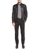 Crocodile-Embossed Leather Bomber Jacket, Black