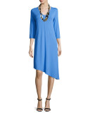 3/4-Sleeve Asymmetric Jersey Dress, Plus Size