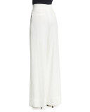 Flat-Front Wide-Leg Pants, Off White