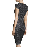 Crisscross Knit V-Neck Cap-Sleeve Dress, Caviar/Bianco