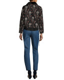 3/4-Sleeve Gathered-Neck Blouse, Black
