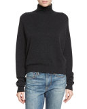 Cashmere Drop-Shoulder Turtleneck Sweater, Heather Charcoal
