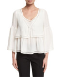 Wisteria 3/4-Sleeve Tiered Blouse, Ivory
