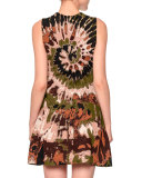 Sleeveless Tie-Dye Mini Dress, Brown/Green