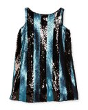 Sleeveless Sequin Stripe Shift Dress, Blue, Size 8-14