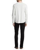 Long-Sleeve Waffle-Knit Sweater, Pearl