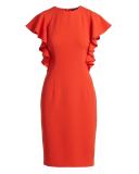 Ruffled Short-Sleeve Cocktail Dress, Coral 
