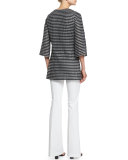 Embroidered Metallic Dot-Print Tunic, Black