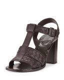 Intrecciato T-Strap 80mm Sandal, Espresso