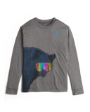 Long-Sleeve Reaxion Ski Bear Tee, Gray, Size XXS-XL