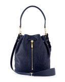Cynnie Mini Large-Grain Bucket Bag, Dark Denim
