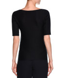 Scoop-Neck Ottoman Knit Tee, Navy