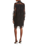 Dara Long-Sleeve Lace Overlay Dress, Black