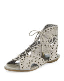 Fabienne Lace-Up Flat Sandal, Gray