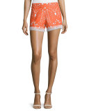 Giselle Lace Contrast-Trim Shorts, Tangerine