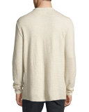 Striped Knit Henley T-Shirt, Ivory