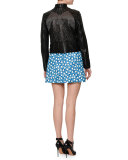 Embellished Leather Bomber Jacket, Black