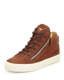 Men's Leather Mid-Top Sneaker, Brown