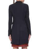 Fitted Three-Button Colorblock Wool Coat, Navy