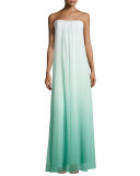 Daria Strapless Ombre Trapeze Gown, Seafoam