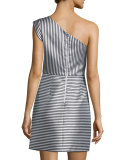 One-Shoulder Striped Cocktail Dress, Black/White