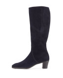 Suede Side-Zip Knee Boot, Navy