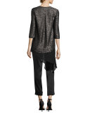 Cady Asymmetric-Hem 3/4-Sleeve Top, Black