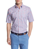 Check-Windowpane Short-Sleeve Woven Shirt, Pink/Blue