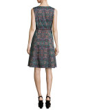 Sleeveless Kaleidoscope A-Line Dress, Dark Green