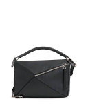 Large Leather Puzzle Bag, Black