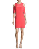 Saige Cold-Shoulder Silk Dress w/ Back Peplum
