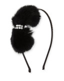 Girls' Fur-Bow Rhinestone Headband, Black