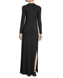 Jolene Long-Sleeve Lace-Up Maxi Dress, Black