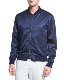 Washed Satin Bomber Jacket, Navy